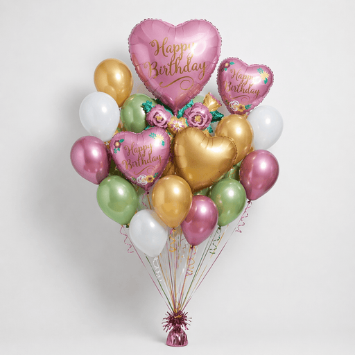 Birthday Satin Heart With Flowers Deluxe Bouquet | 19 pcs