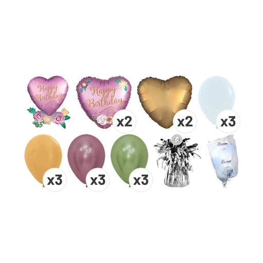 Birthday Satin Heart With Flowers Deluxe Bouquet | 19 pcs