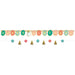 Colorful birthday banner kit featuring oval-shaped pennants spelling "Happy Birthday" with a notepad icon, plus a second strand with alternating teal and coral circles and gold tassel decorations.