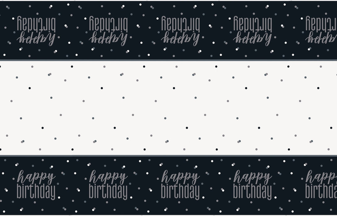 1ct - Tablecover Plastic Black Happy Birthday