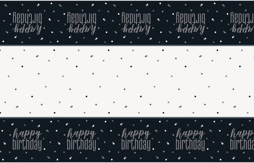 Black Happy Birthday Plastic Tablecover | 1ct