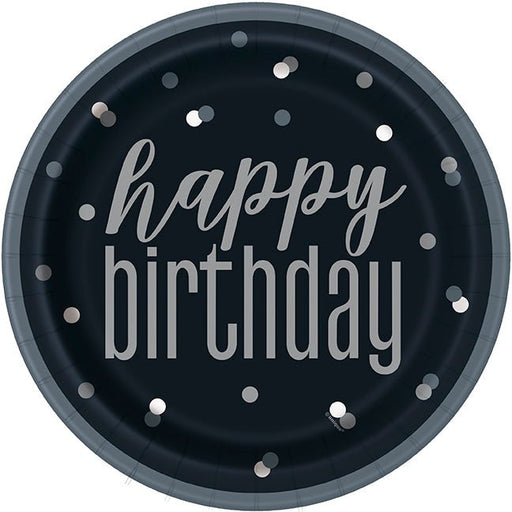 Black Happy Birthday Plate 9in | 8ct