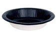 Black and white disposable paper bowl with a fluted ribbed design and dark navy interior, shown from above against a white background.