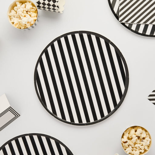 Black Striped Paper Plates | 8ct