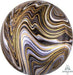 Spherical foil balloon with swirled black, gold, and white marble pattern throughout its surface.