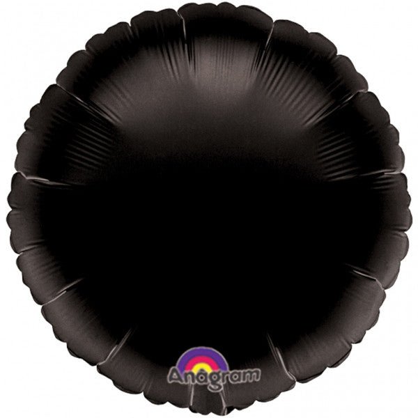 Black round mylar balloon with a scalloped edge and Anagram logo at the bottom, 18 inches in diameter.