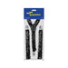 Black sequin suspenders with metal clips and center adjustment piece displayed on branded packaging.