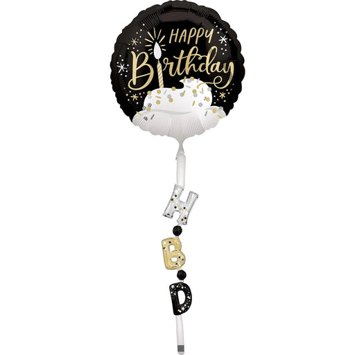 Black, Silver, & Gold Satin Birthday Airwalker Balloon | 1 ct