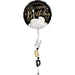 Black and gold "Happy Birthday" foil balloon with white candle design, featuring a dangling tail with silver, gold, and black letter charms spelling "B-D".
