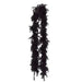 Black feather boa with fluffy plumage arranged vertically against a white background.