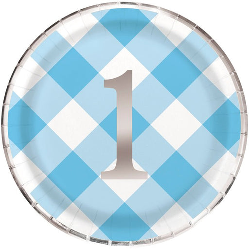 Blue Gingham Round Plate 9in | 8ct