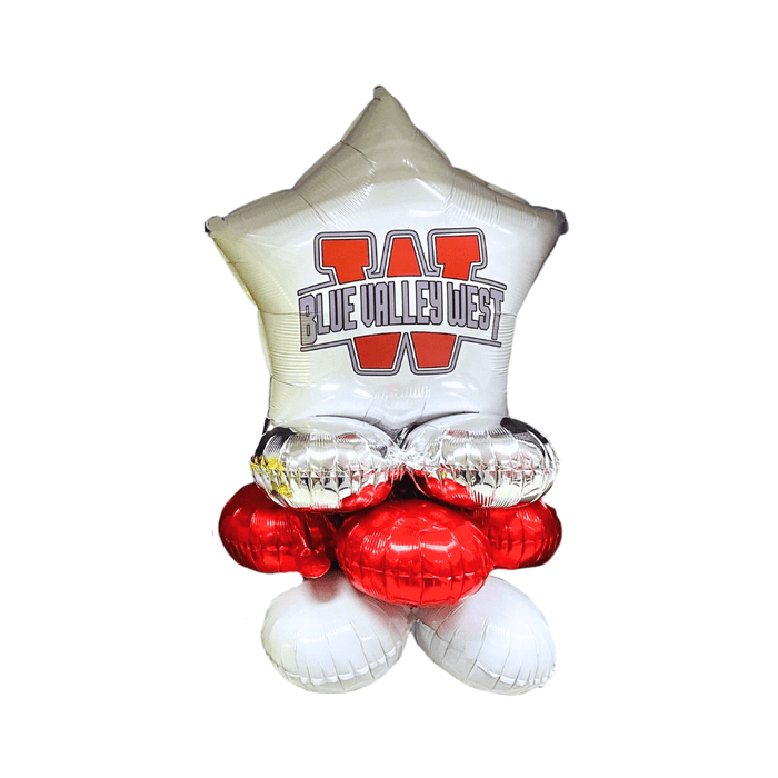 Balloon with 'Blue Valley West' text on a white background