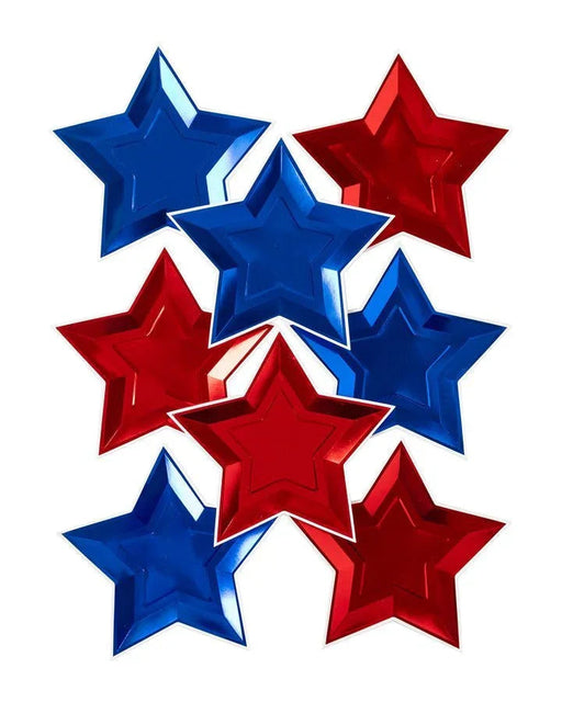 Blue And Red Foil Star Shaped Paper Plates 11" | 8 ct
