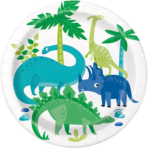 Blue/Green Dinosaur Plate 7in | 8ct