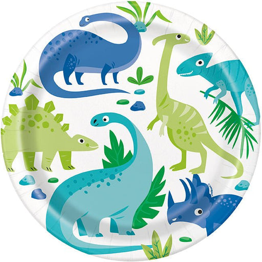 Blue/Green Dinosaur Plate 9in | 8ct