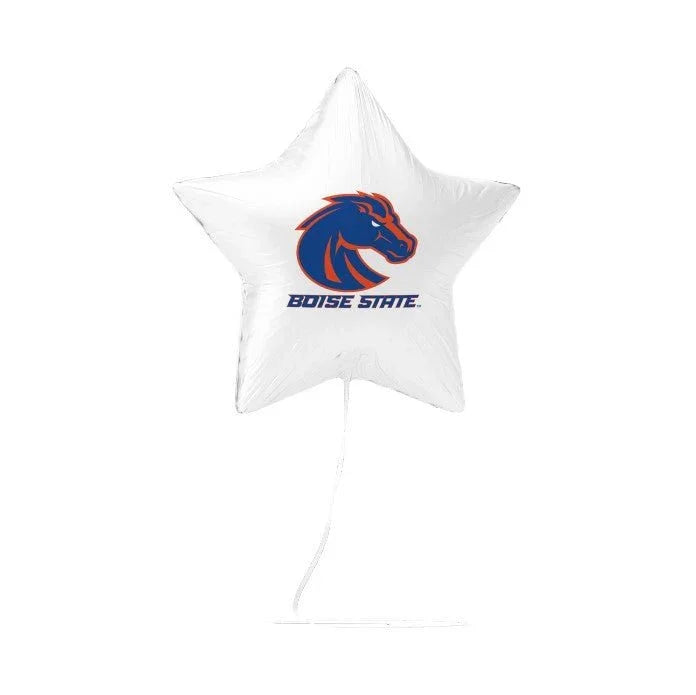 White star-shaped mylar balloon featuring the blue and red Boise State Bronco horse logo with "BOISE STATE" text displayed below.
