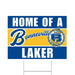 Bonneville Lakers yard sign with blue and gold horizontal stripes featuring the school name, Bonneville script text, and circular Lakers logo with chain border design.