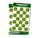 Sheet of 36 round green and gold Borah High School sticker seals, each 1 inch in diameter, featuring the school name and laurel wreath design.