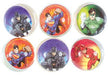 Six colorful bounce balls arranged in two rows, each featuring a different Justice League superhero character printed on a clear plastic surface.
