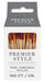 Premier Stylz box of 100 decorative picks with tortoiseshell brown and gold striped wooden handles, displayed against white packaging with gray header band.