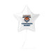 White star-shaped mylar balloon featuring the Brighton High School tiger logo and "CONGRATS NAME!" text in navy blue and orange.