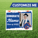 Customizable graduation yard sign featuring blue and orange colors with space for a photo and graduate's name, displaying a Boise State University bronco logo.