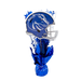 Blue football helmet with bronco logo mounted on a blue foil-wrapped base with decorative spray elements extending upward.