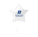 White star-shaped mylar balloon with blue Boise State University logo and text, featuring a clear string attached at the bottom.