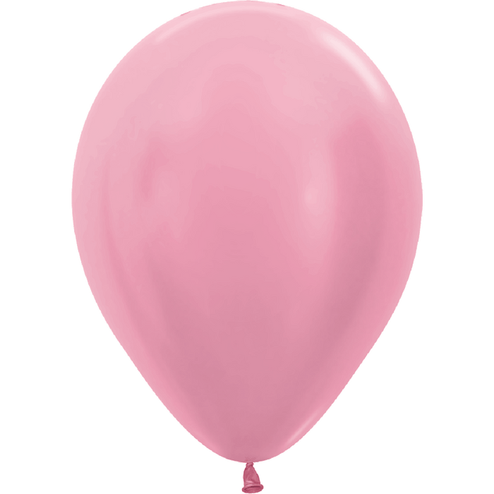 Single bubble gum pink latex balloon with a tied knot at the base, shown inflated against a white background.