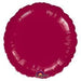 Burgundy round mylar balloon with a shiny metallic finish and ribbed texture throughout.