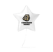 White star-shaped mylar balloon featuring a tan bulldog mascot and text reading "CONGRATS NAME!" with a white ribbon attached.