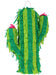 Green and yellow layered cactus piñata with pink flowers on top and side arms, featuring a gray hanging string.