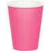Bright pink disposable paper cup with white interior rim, 9 ounces, shown as single unit from package of 24.