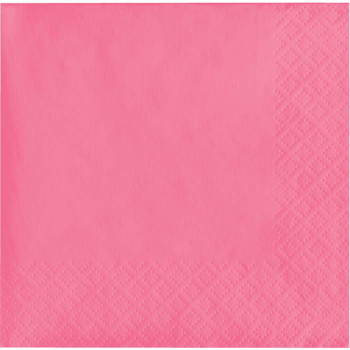Candy pink paper napkin with embossed diamond pattern detailing along the edges.