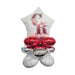 Red, silver, and white foil balloons arranged in a quad formation with a star-shaped balloon on top featuring the Canyon Ridge High School logo and mascot design.