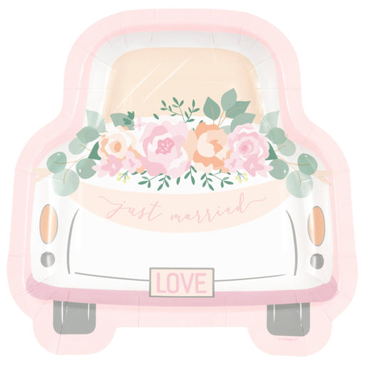 Car Pink Blooms Bridal Shaped Plate 8in | 8ct