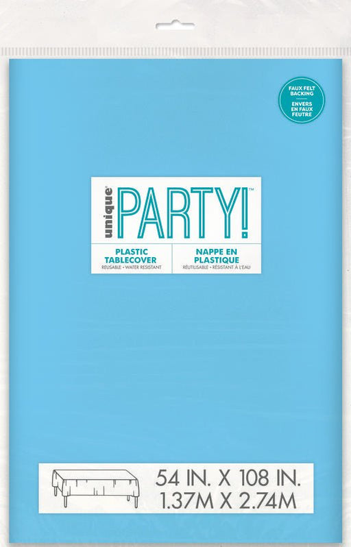 Caribbean Blue Plastic Table Cover – 54 in x 108 in | 1 ct