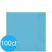 Stack of 100 count Caribbean blue lunch napkins displayed as a light blue rectangular package with a darker blue circular badge labeled "100ct" in the lower left corner.