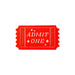 Bright red ticket-shaped napkin with white "ADMIT ONE" text surrounded by stars and decorative lines, featuring perforated edges on the sides.
