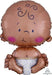 Brown foil balloon shaped like a smiling baby's head with curly hair, rosy cheeks, and a diaper, designed for baby shower celebrations.
