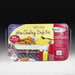 Full size wire chafing dish kit in chrome and white with yellow label, includes rectangular serving dish, water pan, food pan, fuel cans, utensils, and red and yellow cups displayed against dark background.