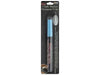 Bistro Chalk Marker in fluorescent blue with a black barrel and light blue cap, displayed on black packaging with a white eraser tool shown above.