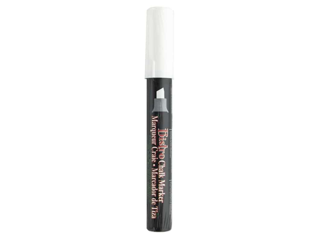 Black cylindrical chalk marker with white cap and tip, displaying gold text on the barrel reading "Bistro Chalk Marker" and product details.