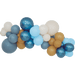 Cluster of inflatable balloons in varying sizes featuring shades of blue, white, tan, and light blue arranged in a loose grouping against a white background.