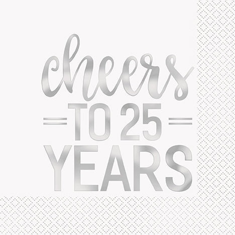 Cheers To 25 Years Foil Lunch Napkins | 16ct