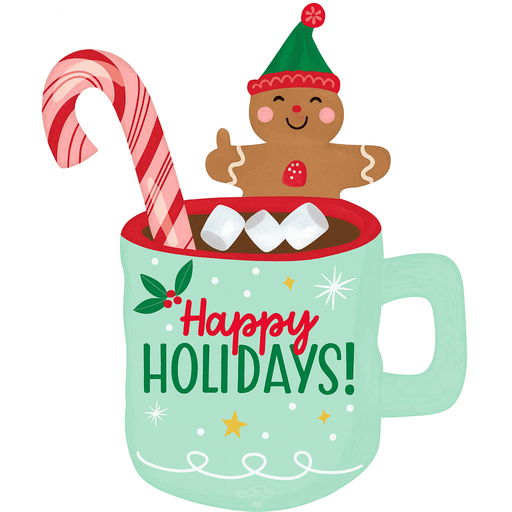 Christmas Happy Holidays Mug Supershape Mylar Balloon 25"x31" | 1ct