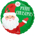 Round green mylar balloon featuring a smiling Santa face with white beard and red hat on the left, with "Merry Christmas" text and holly decoration on the right side.