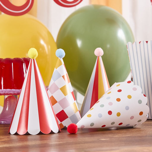 Circus Party Hats with Pom-Poms | 8ct