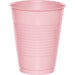 Pink plastic cup with vertical ribbed texture design, 16-ounce capacity, shown as a single cup against a white background.