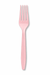 Light pink plastic fork with four tines and a long handle, shown against a white background.